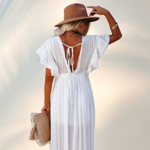 Пляжна довга біла сукня 405-51-2